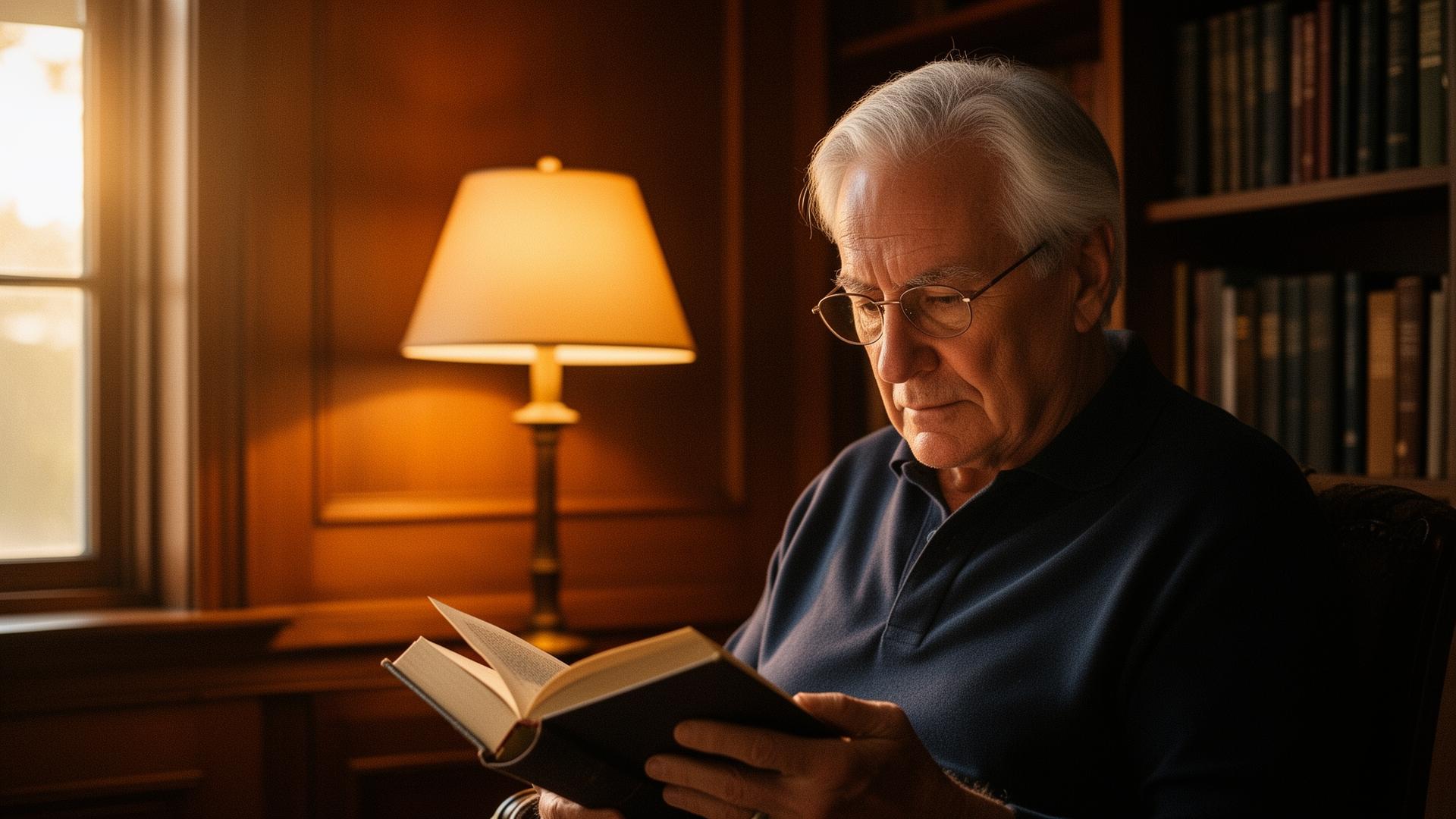 Older adult reading at home — understanding age-related macular degeneration